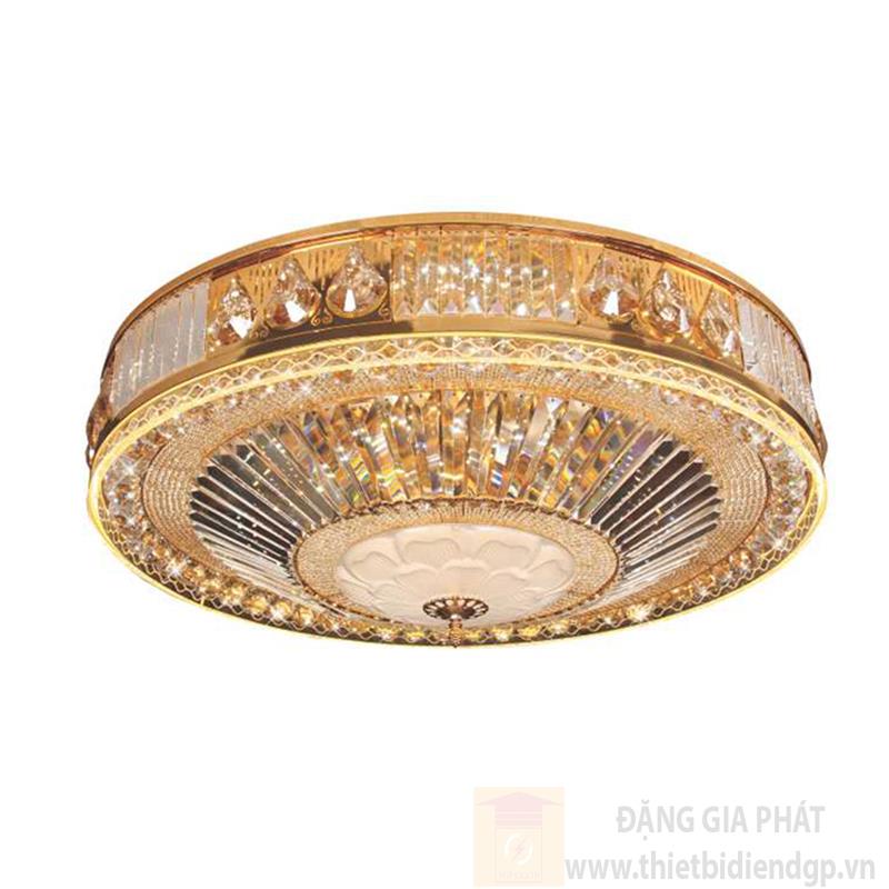 Đèn mâm ốp trần pha lê tròn Ø600*H250, 38 crystals, K9, remote đổi màu